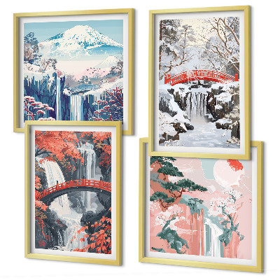 Multi-piece wall decor set Mountain landscapes and waterfalls