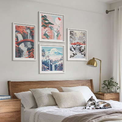Multi-piece wall decor set Mountain landscapes and waterfalls