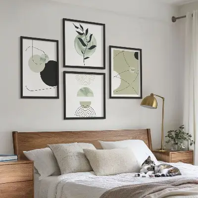 Multi-piece abstract wall decor set with colorful shapes