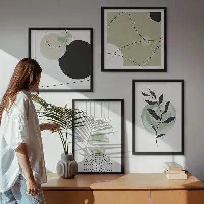 Abstract plant motifs wall art set 