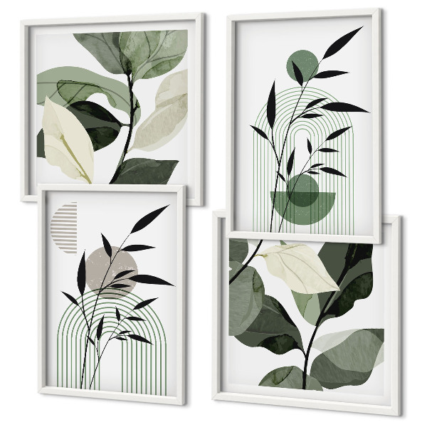 Set of 4 wall art pieces Boho plant compositions