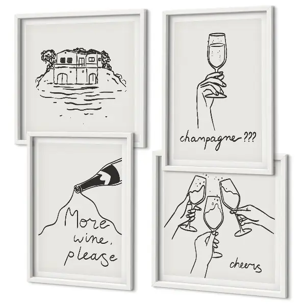 Multi-piece wall decor set featuring joyful moments with champagne wine