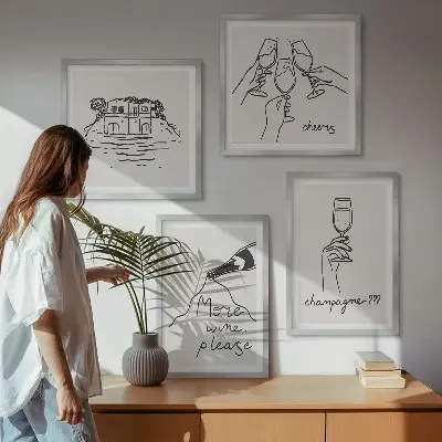 Multi-piece wall decor set featuring joyful moments with champagne wine