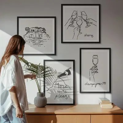 Multi-piece wall decor set featuring joyful moments with champagne wine