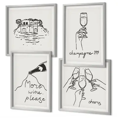 Multi-piece wall decor set featuring joyful moments with champagne wine