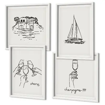 Wall art set featuring a sailboat house on the water