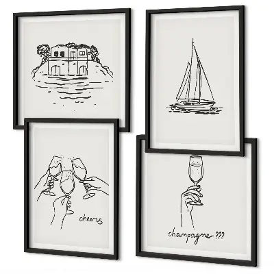 Wall art set featuring a sailboat house on the water