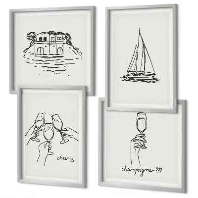 Wall art set featuring a sailboat house on the water
