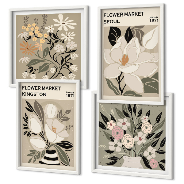 Wall art set Retro Flowers from Cities Around the World