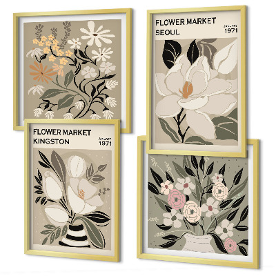 Wall art set Retro Flowers from Cities Around the World