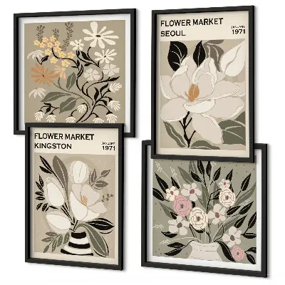 Retro Flowers from Cities Around the World wall art set