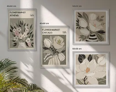 Set of 4 wall art pieces retro floral designs from different cities