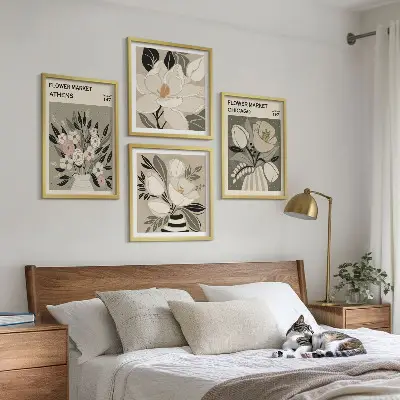 Set of 4 wall art pieces retro floral designs from different cities