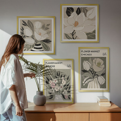 Set of 4 wall art pieces Retro florals from different cities
