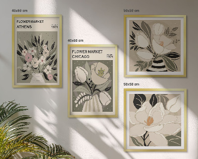 Set of 4 wall art pieces Retro florals from different cities