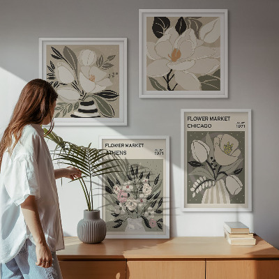 Set of 4 wall art pieces Retro florals from different cities