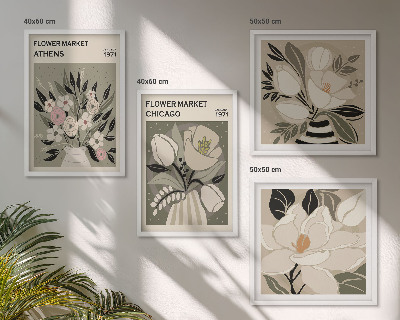 Set of 4 wall art pieces Retro florals from different cities