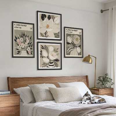 Set of 4 wall art pieces Retro florals from different cities