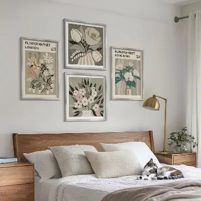 Multi-piece wall decor set floral illustrations of London and Hong Kong