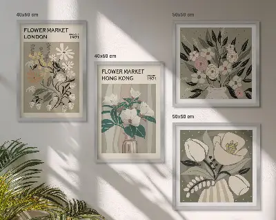 Multi-piece wall decor set floral illustrations of London and Hong Kong