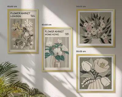 Multi-piece wall decor set floral illustrations of London and Hong Kong