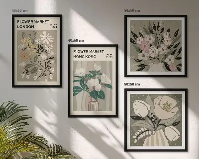 Multi-piece wall decor set floral illustrations of London and Hong Kong