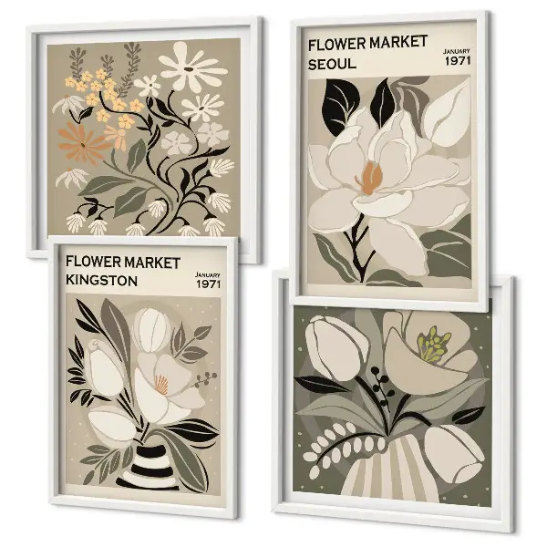 Wall art set featuring Kingston Seoul retro flowers