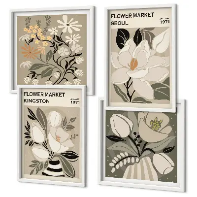 Wall art set featuring Kingston Seoul retro flowers