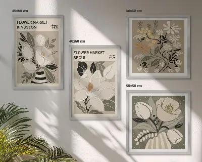 Wall art set featuring Kingston Seoul retro flowers