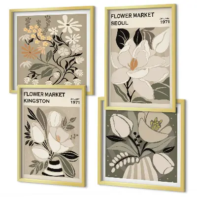 Wall art set featuring Kingston Seoul retro flowers