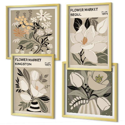 Wall art set Kingston Seoul retro flowers
