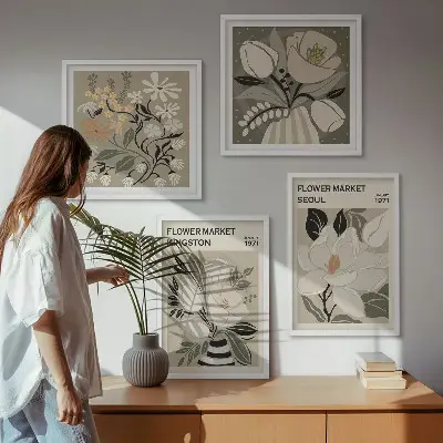 Wall art set featuring Kingston Seoul retro flowers
