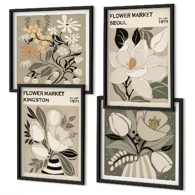 Wall art set featuring Kingston Seoul retro flowers