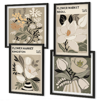 Wall art set Kingston Seoul retro flowers