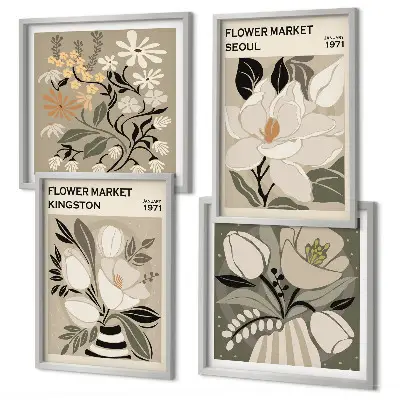 Wall art set featuring Kingston Seoul retro flowers