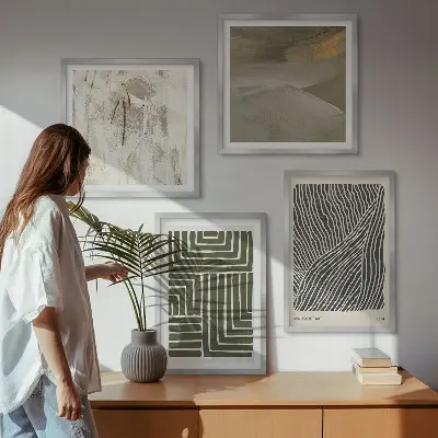 Multi-piece wall decor set with green shape patterns