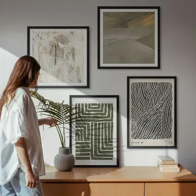 Multi-piece wall decor set with green shape patterns