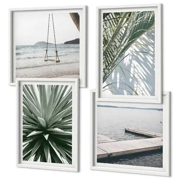 Wall art set featuring a palm leaves swing bridge