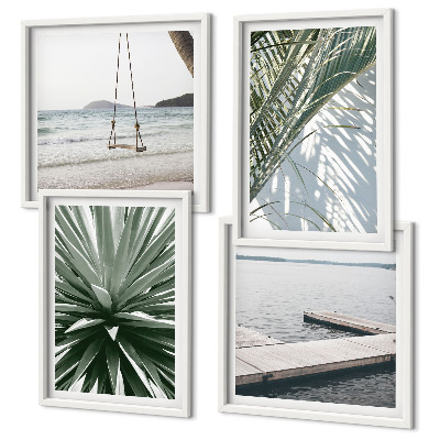 Wall art set Palm leaves swing bridge