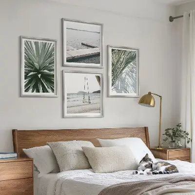 Wall art set featuring a palm leaves swing bridge
