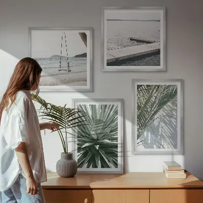 Wall art set featuring a palm leaves swing bridge