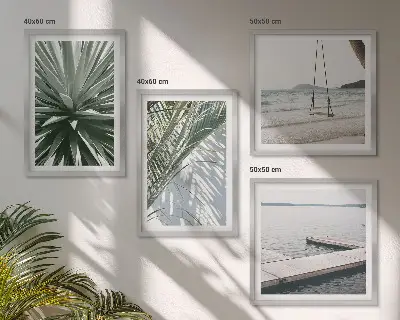 Wall art set featuring a palm leaves swing bridge