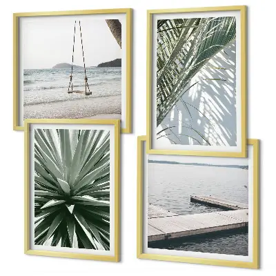 Wall art set featuring a palm leaves swing bridge