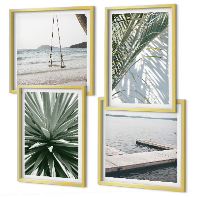 Wall art set Palm leaves swing bridge