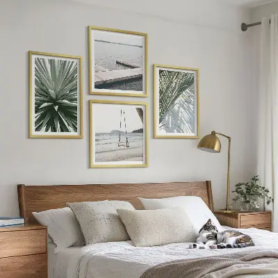 Wall art set featuring a palm leaves swing bridge