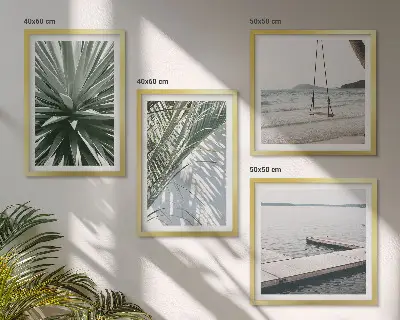 Wall art set featuring a palm leaves swing bridge
