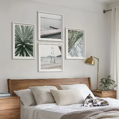Wall art set featuring a palm leaves swing bridge