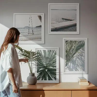 Wall art set featuring a palm leaves swing bridge