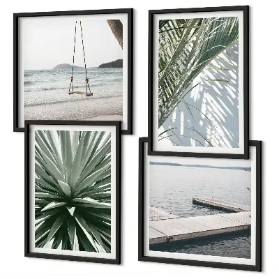 Wall art set featuring a palm leaves swing bridge