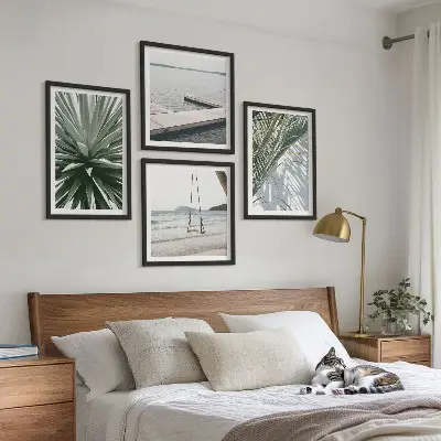 Wall art set featuring a palm leaves swing bridge
